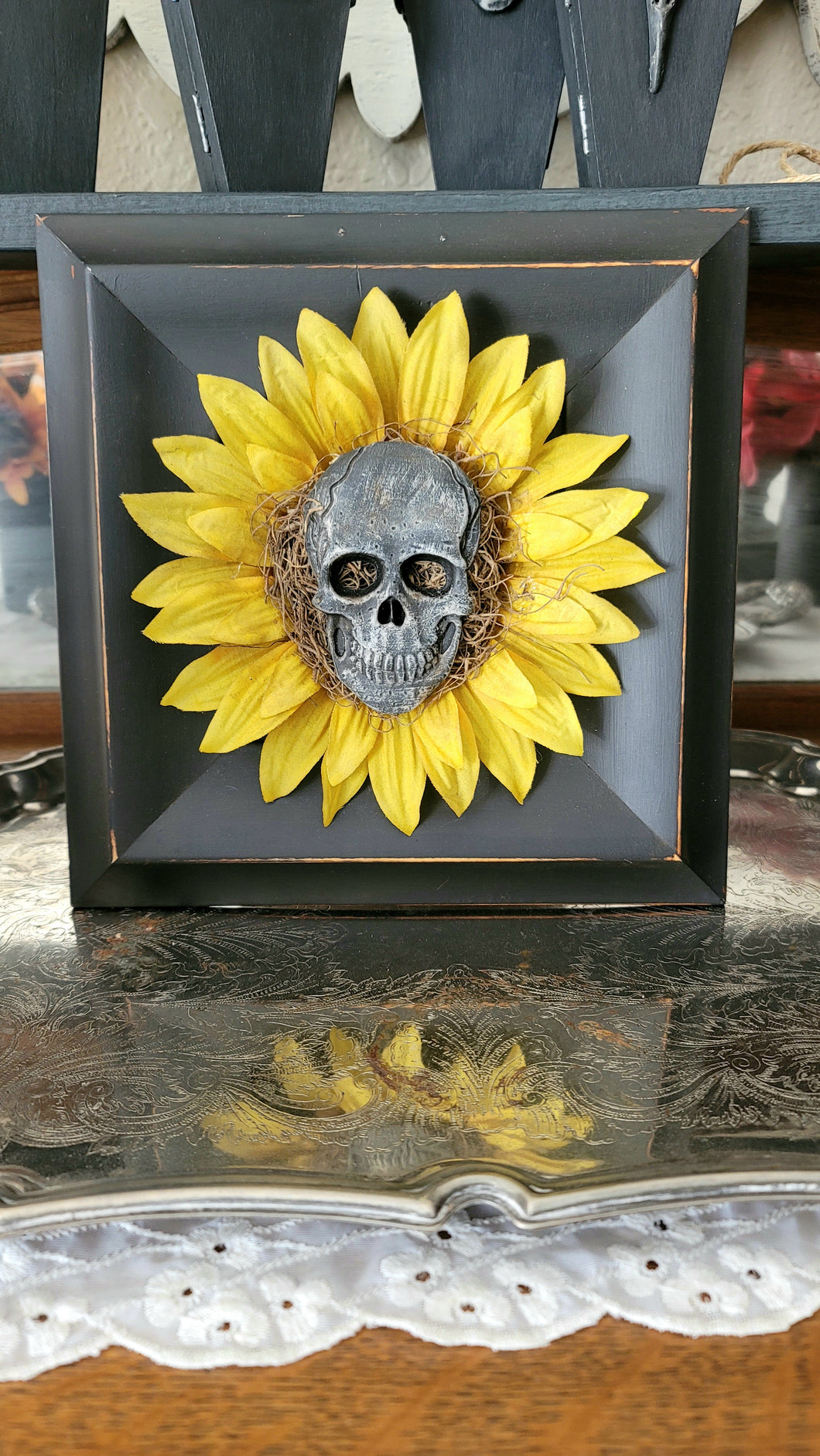 Sunflower Skull Wall Hanging-Original Art Piece