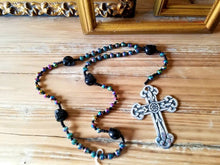 Load image into Gallery viewer, Rosary, Beaded Rosary Necklace, Skull, Gothic, Dia de los Muertos, Prayer Beads
