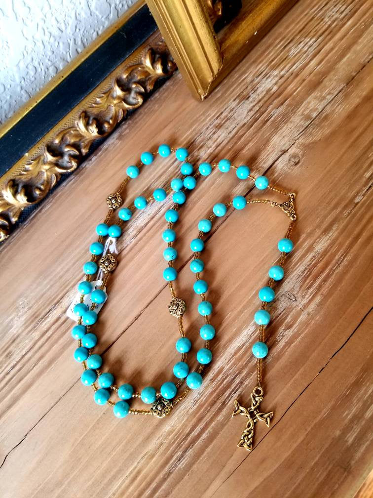 Rosary, Beaded Rosary Necklace, , Prayer Beads, 5 decade Rosary
